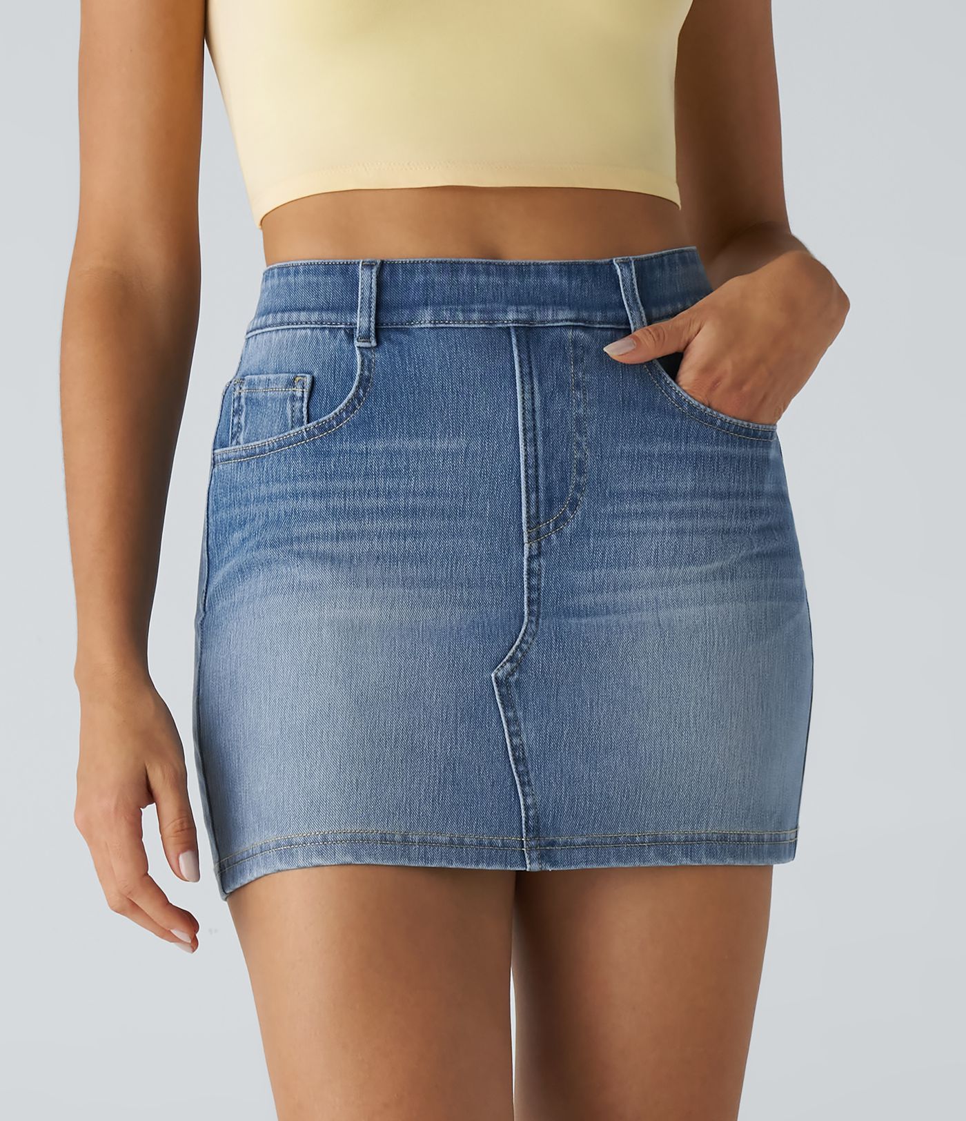 Halara Flex™ High Waisted Pockets Bodycon Mini Washed Denim Casual Skirt