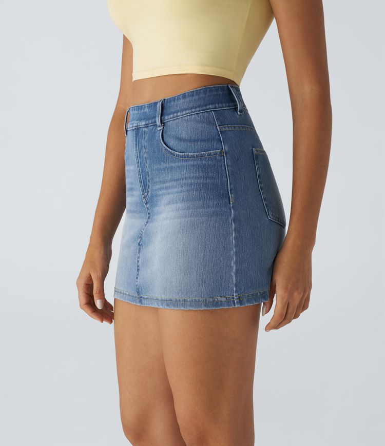 Minifalda Halara Flex™ Denim elástico lavado múltiple bolsillo tiro alto