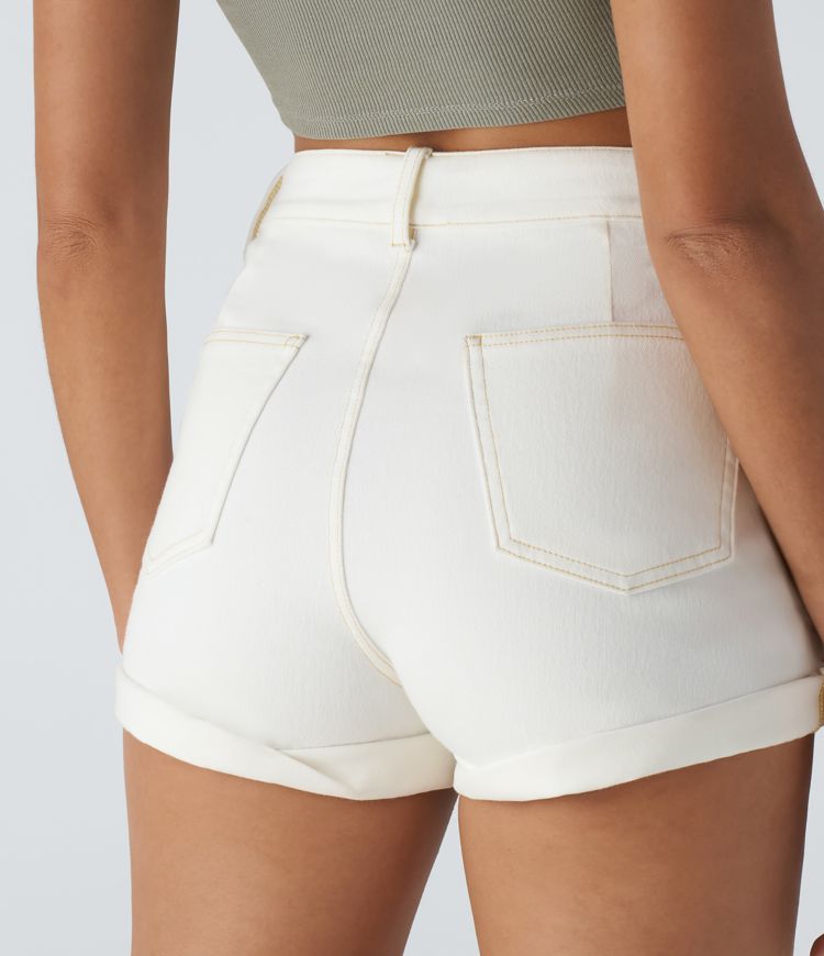 Halara Flex™ High Waisted Pockets Rolled Hem Denim Casual Shorts