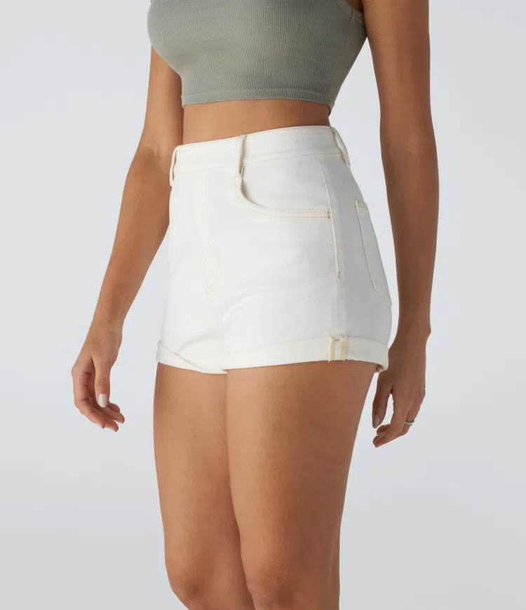 Halara Flex™ High Waist Multi Pocket Rolled Hem Stretch Knit Denim Casual Shorts