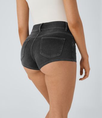 Halara Flex™ Mid-Rise Stretch Knit Denim Casual Shorts with Backside Pockets