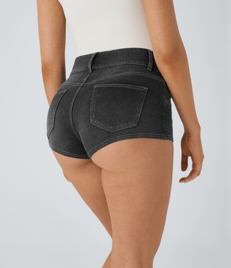 Halara Flex™ Mid-Rise Stretch Knit Denim Casual Shorts with Backside Pockets