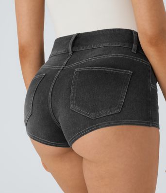 Halara Flex™ Mid-Rise Stretch Knit Denim Casual Shorts with Backside Pockets