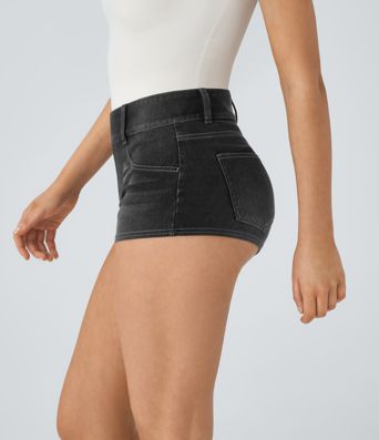 Halara Flex™ Mid-Rise Stretch Knit Denim Casual Shorts with Backside Pockets