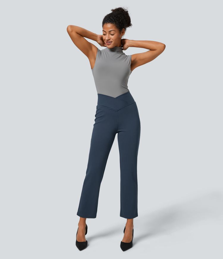 Halara Flex™ Crossover High Waisted Back Pocket Slim Ankle Length Work Trousers