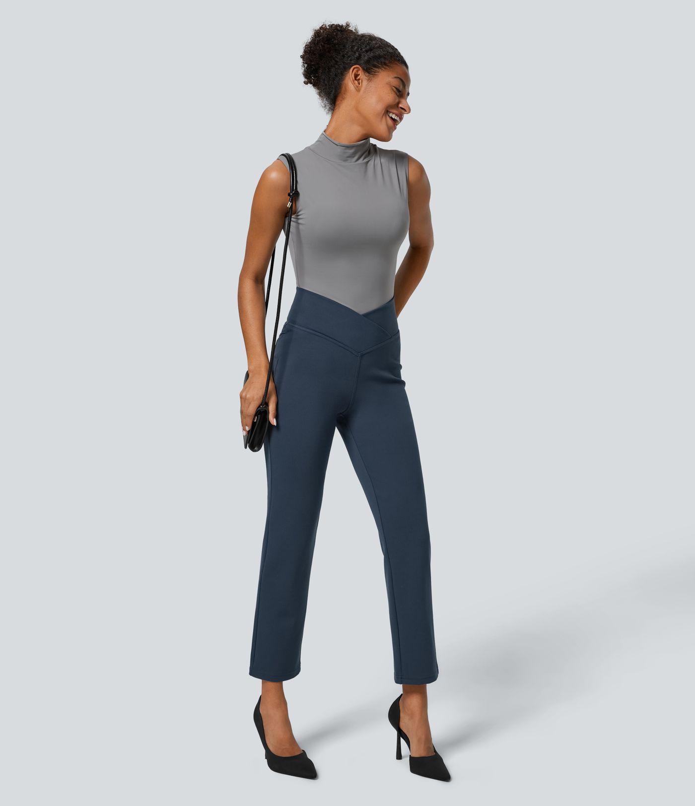 Halara Flex™ Crossover High-Waist Back Pocket Slim Ankle-Length Work Pants