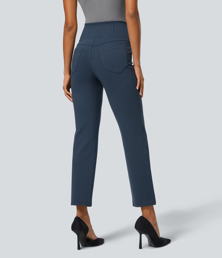 Halara Flex™ Crossover High Waisted Back Pocket Slim Ankle Length Work Trousers