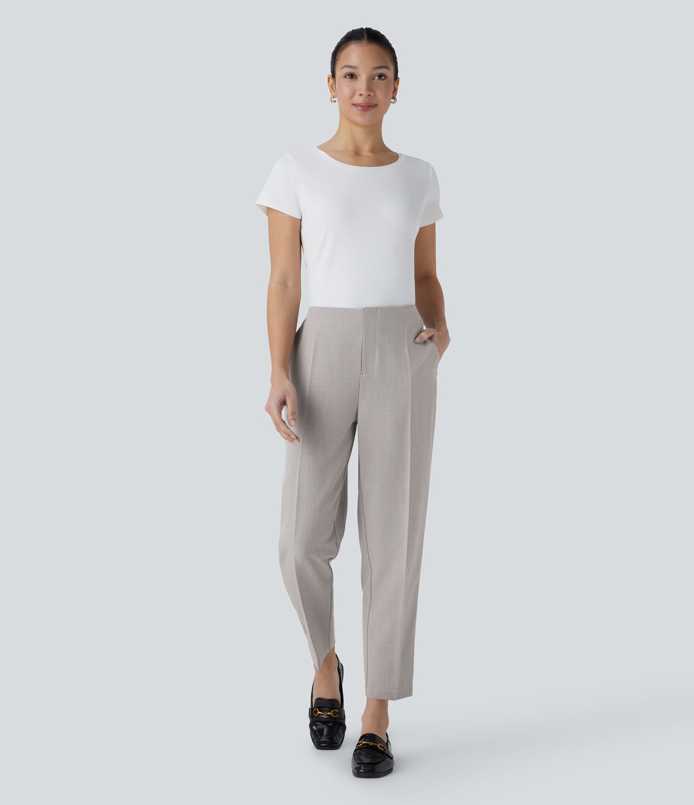 Mid Rise Pocket Casual Tapered Pants