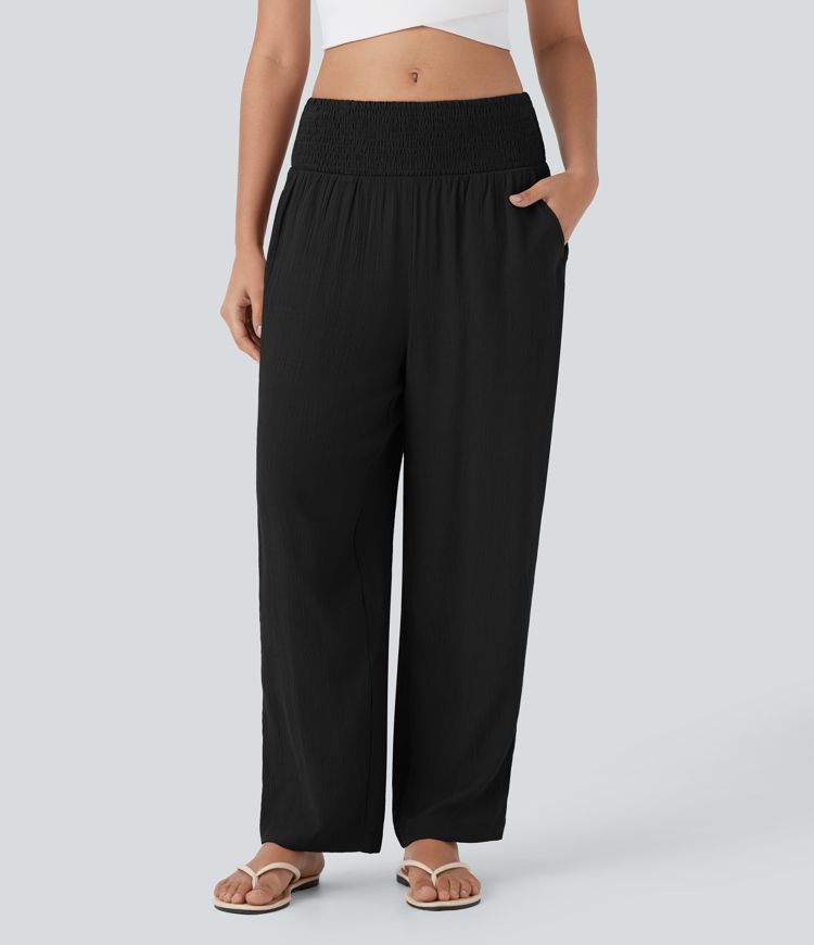 Mid Rise Shirred Pocket Pants