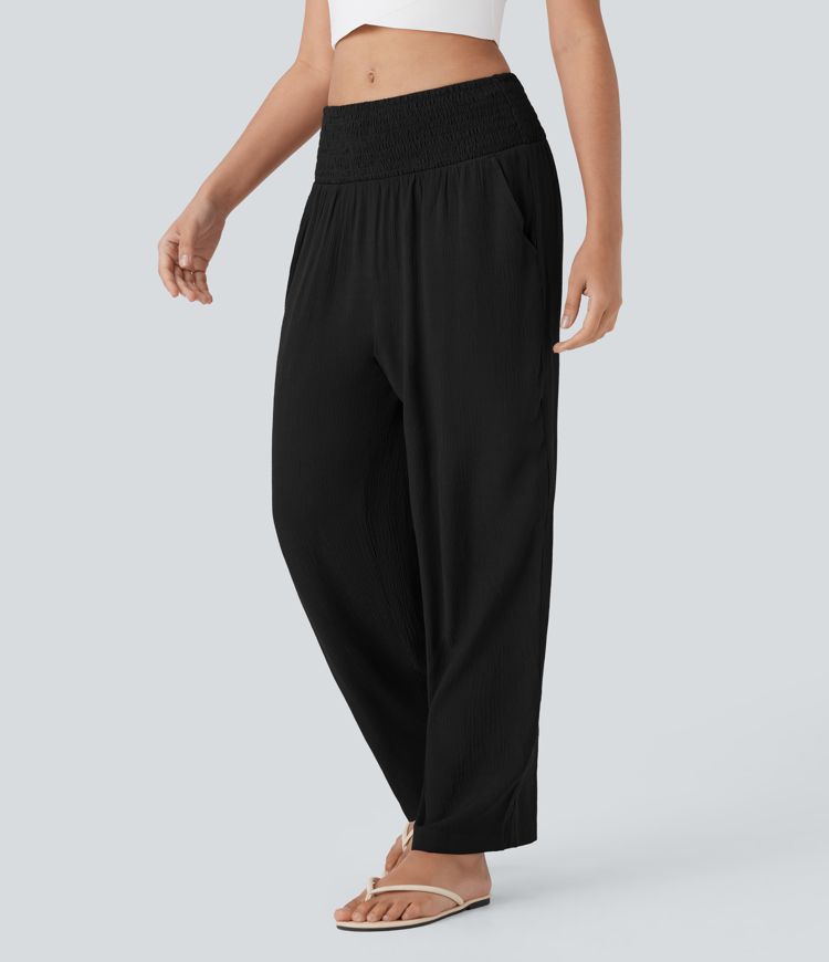 Mid Rise Shirred Pocket Pants