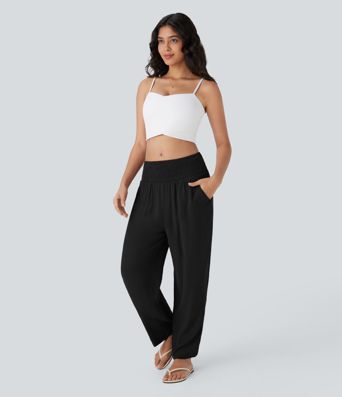 Mid Rise Shirred Pocket Pants