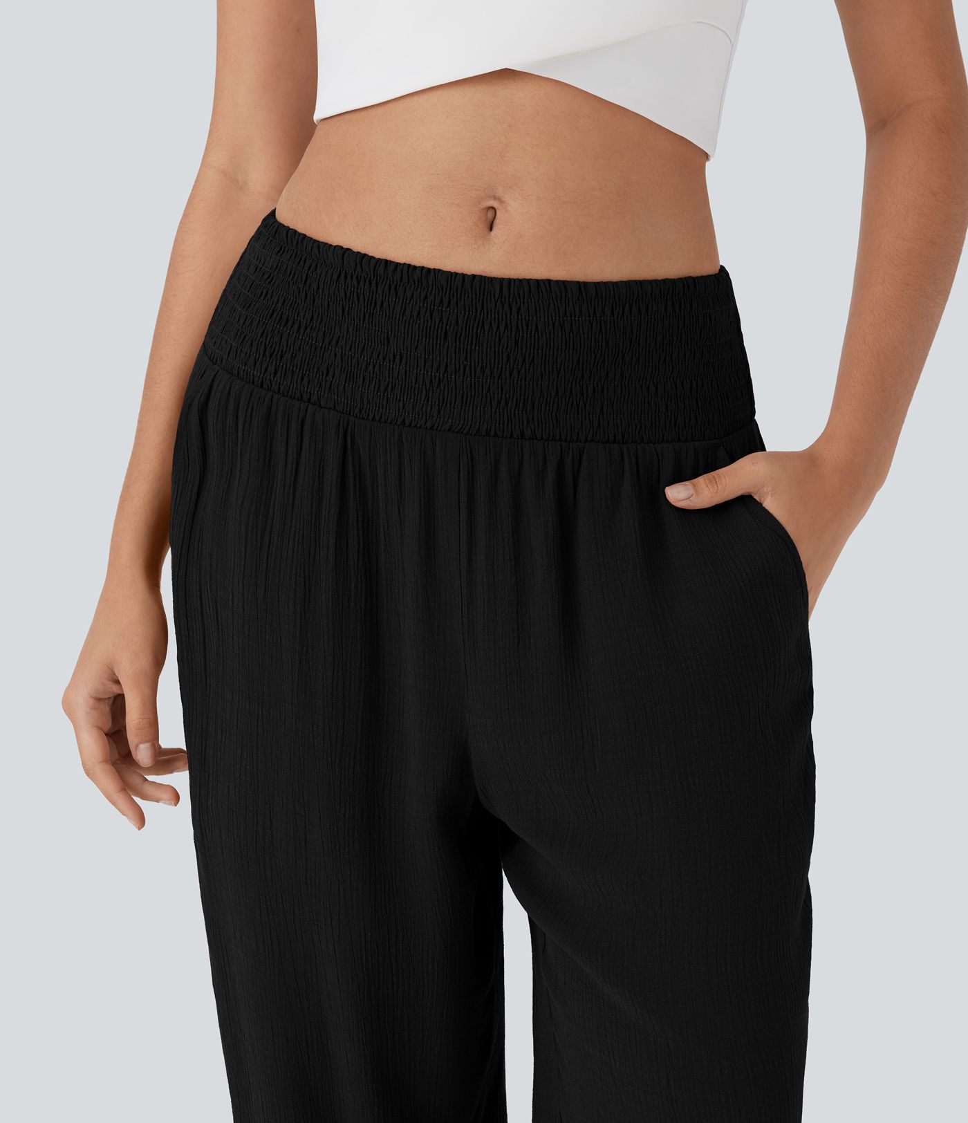 Mid Rise Shirred Pocket Pants