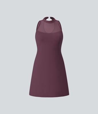 Softlyzero™ Airy Contrast Mesh Buckle Backless Split 2-in-1 Side Pocket Cool Touch Dance Active Dress-Easy Peezy Edition