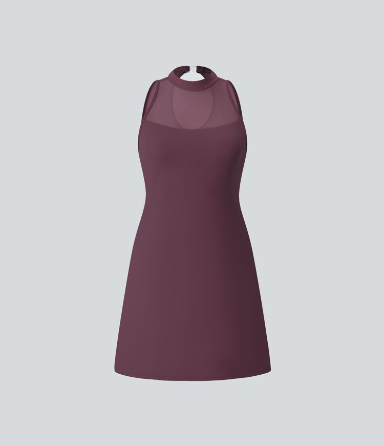 Softlyzero™ Airy Contrast Mesh Buckle Backless Split 2-in-1 Side Pocket Cool Touch Dance Active Dress-Easy Peezy Edition