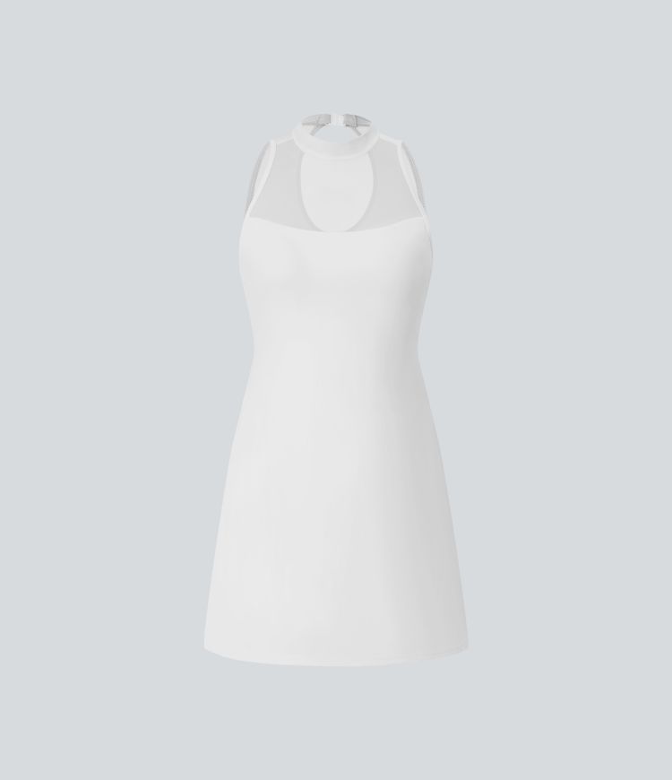 Vestido activo baile bolsillo lateral 2 en 1 dividido sin espalda hebilla malla contrastante - Edición Easy Peezy