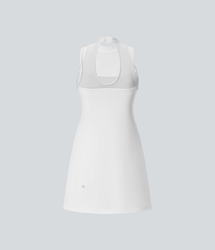 Vestido activo baile bolsillo lateral 2 en 1 dividido sin espalda hebilla malla contrastante - Edición Easy Peezy