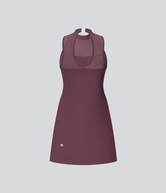 Softlyzero™ Airy Contrast Mesh Buckle Backless Split 2-in-1 Side Pocket Cool Touch Dance Active Dress-Easy Peezy Edition