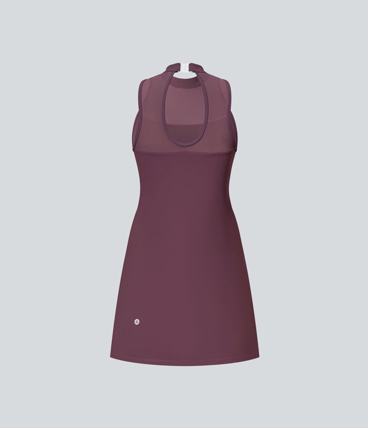 Softlyzero™ Airy Contrast Mesh Buckle Backless Split 2-in-1 Side Pocket Cool Touch Dance Active Dress-Easy Peezy Edition