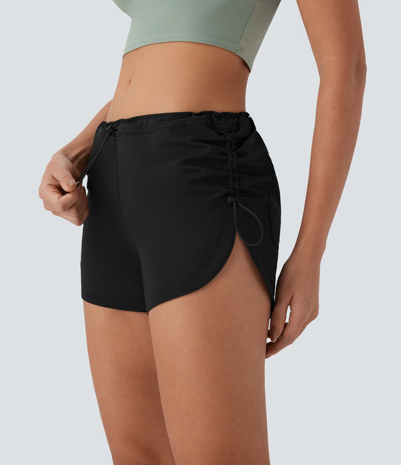 Low Rise Pocket Curved Hem Casual Shorts