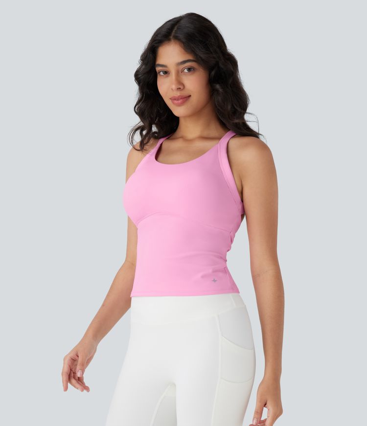 Top de yoga SoftlyZero™ Plush afelpado con abertura en copas D-F