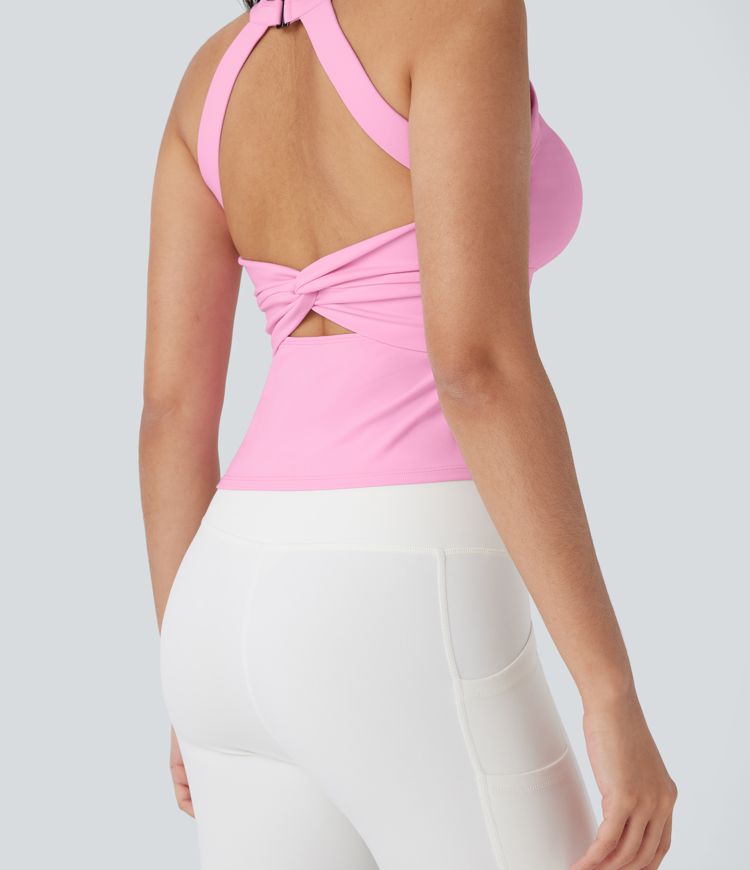 Top de yoga SoftlyZero™ Plush afelpado con abertura en copas D-F