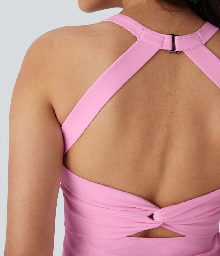 Top de yoga SoftlyZero™ Plush afelpado con abertura en copas D-F