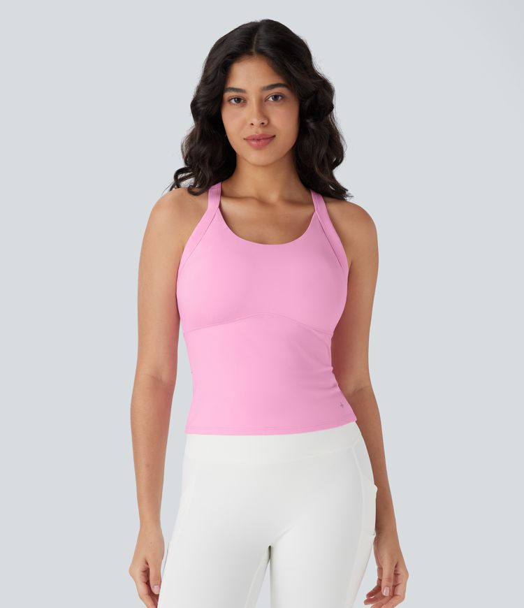 Top de yoga SoftlyZero™ Plush afelpado con abertura en copas D-F