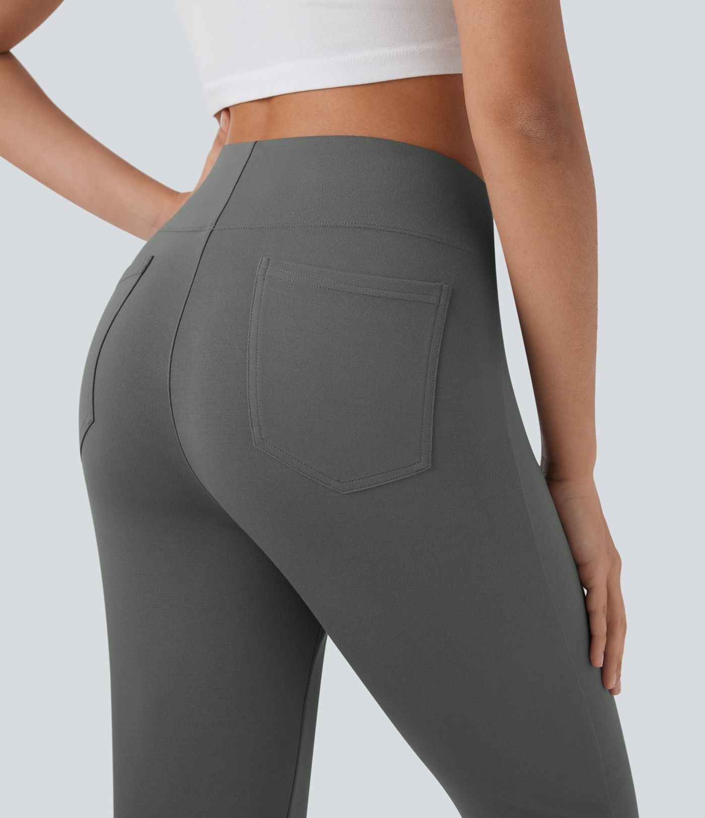 Pantalones pirata casuales de tiro alto con bolsillos