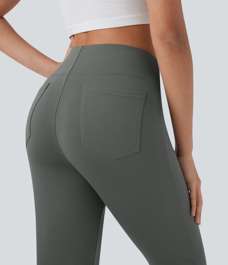 Pantalones pirata casuales de tiro alto con bolsillos