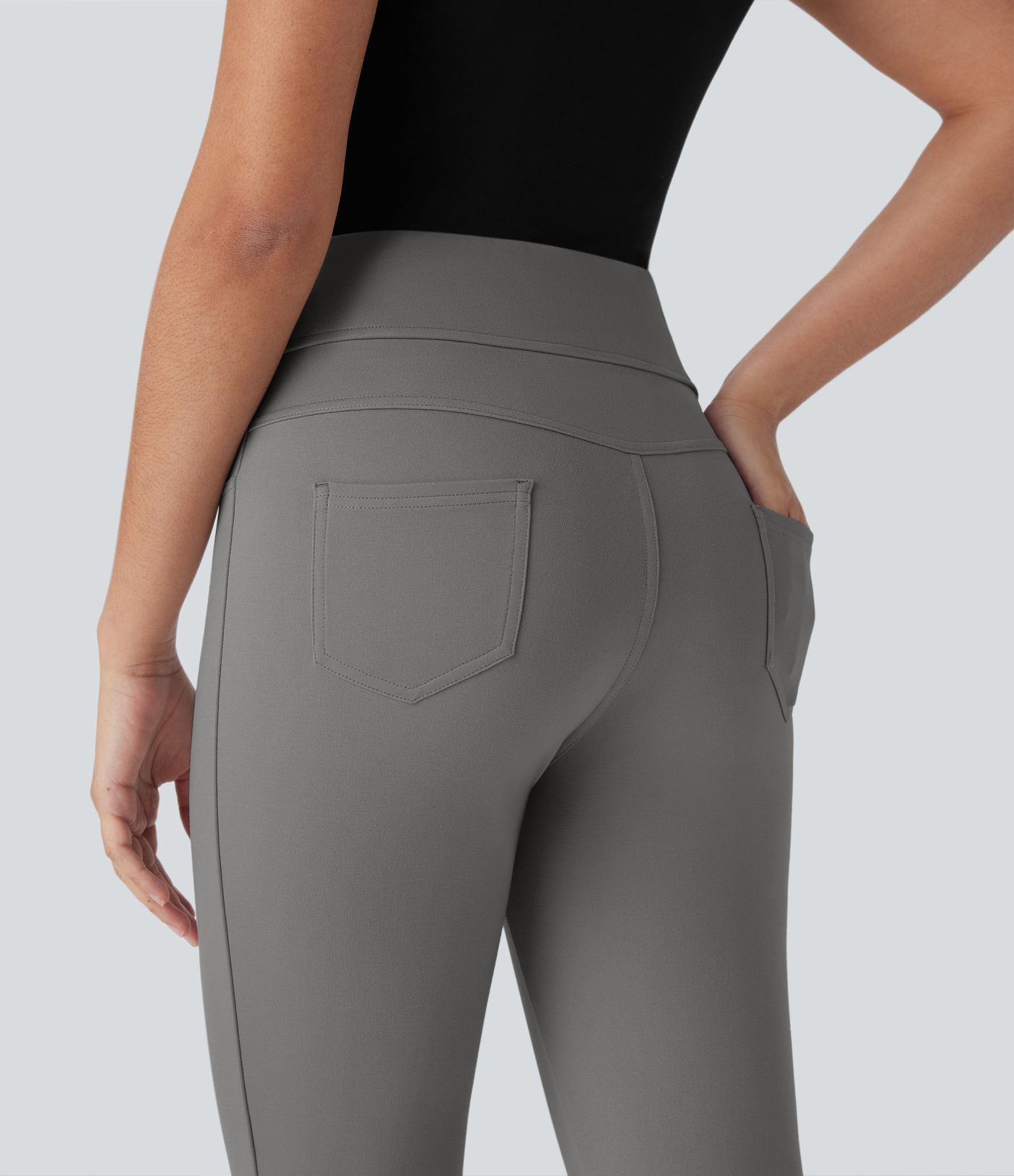 High Waisted Back Pocket Snap Button Work Cropped Capri Trousers