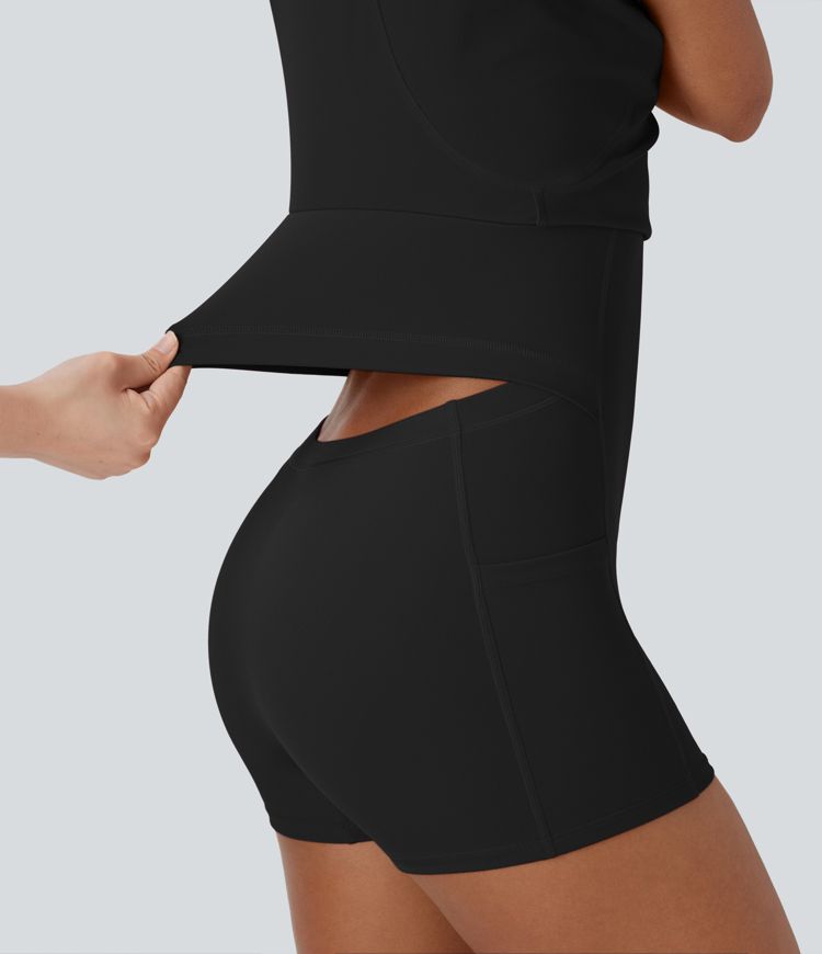 SoftlyZero™ Airy Adjustable Buckle 2-in-1 Mini Cool Touch Yoga Active Dress with Pockets-Easy Peezy-UPF50+