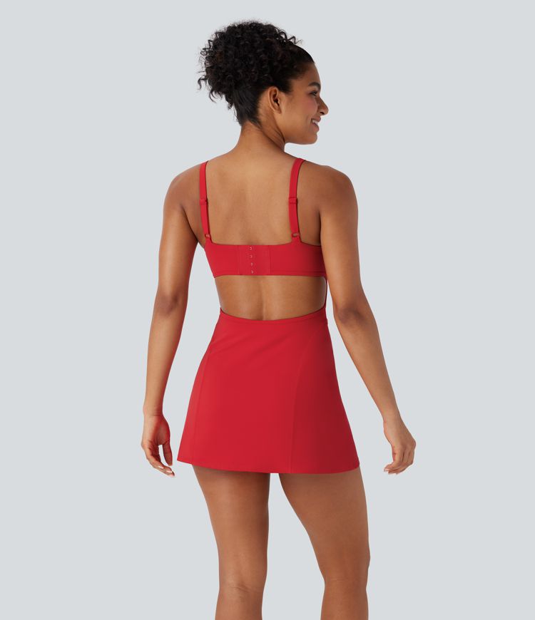 Softlyzero™ Airy Backless Adjustable Buckle 2-in-1 Mini Cool Touch Yoga Active Dress with Pockets-Easy Peezy-UPF50+