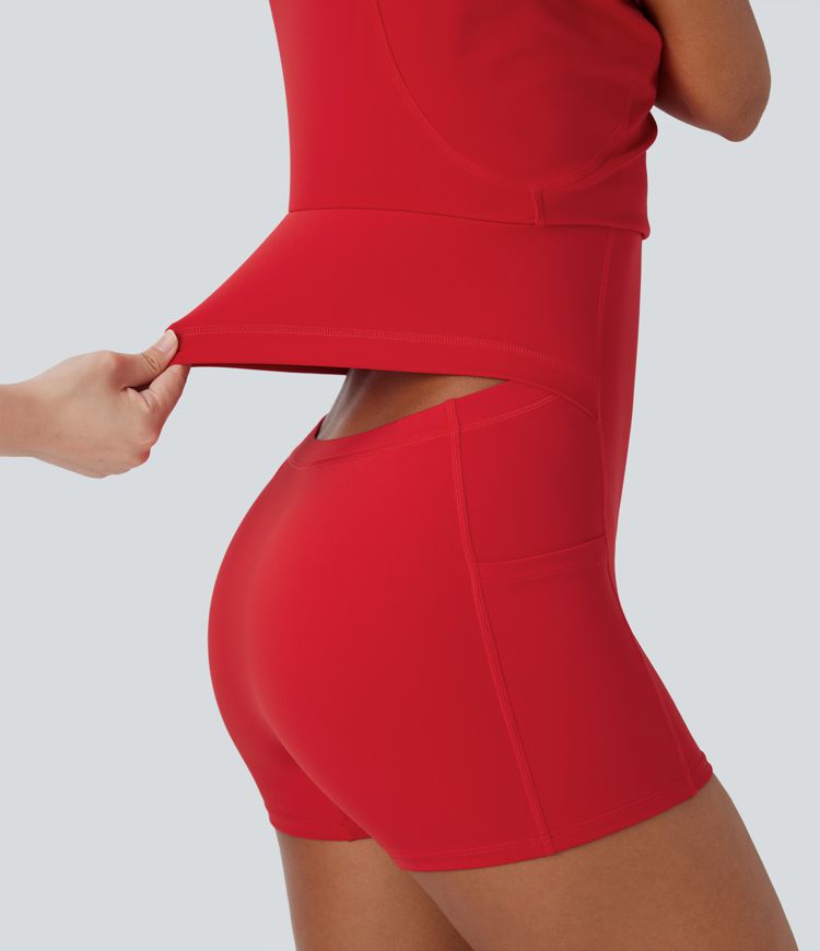 Vestido mini de yoga 2 en 1 Softlyzero™ UPF 50+ fresco al tacto con espalda descubierta, hebilla ajustable y bolsillos- Edición Easy Peezy