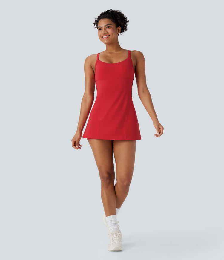 Vestido mini de yoga 2 en 1 Softlyzero™ UPF 50+ fresco al tacto con espalda descubierta, hebilla ajustable y bolsillos- Edición Easy Peezy