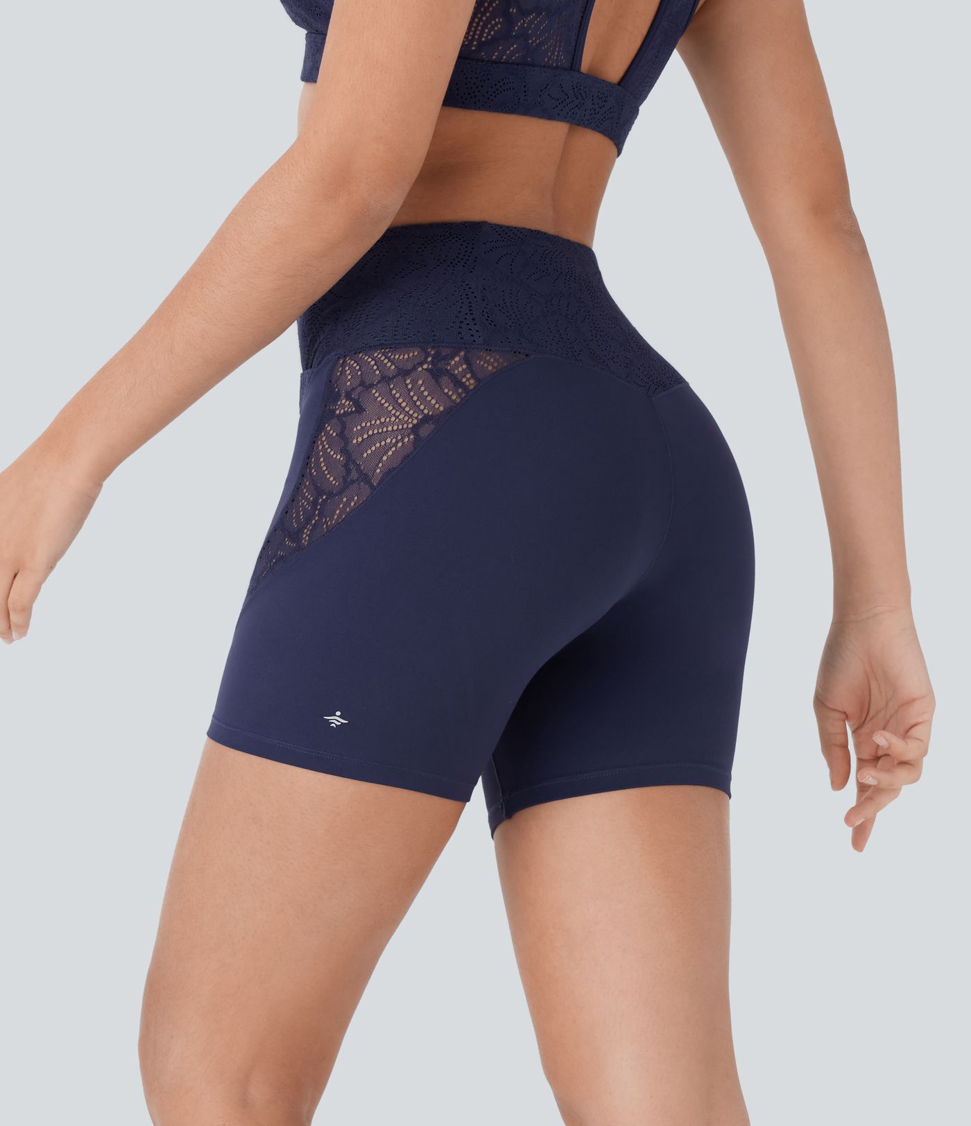 SoftlyZero™ Crossover High Waisted Contrast Lace Pocket Yoga Biker Shorts 5''-UPF50+