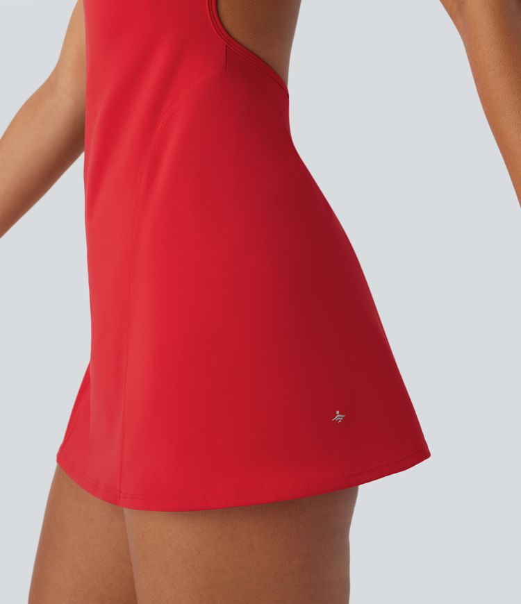 Vestido mini de yoga 2 en 1 Softlyzero™ UPF 50+ fresco al tacto con espalda descubierta, hebilla ajustable y bolsillos- Edición Easy Peezy