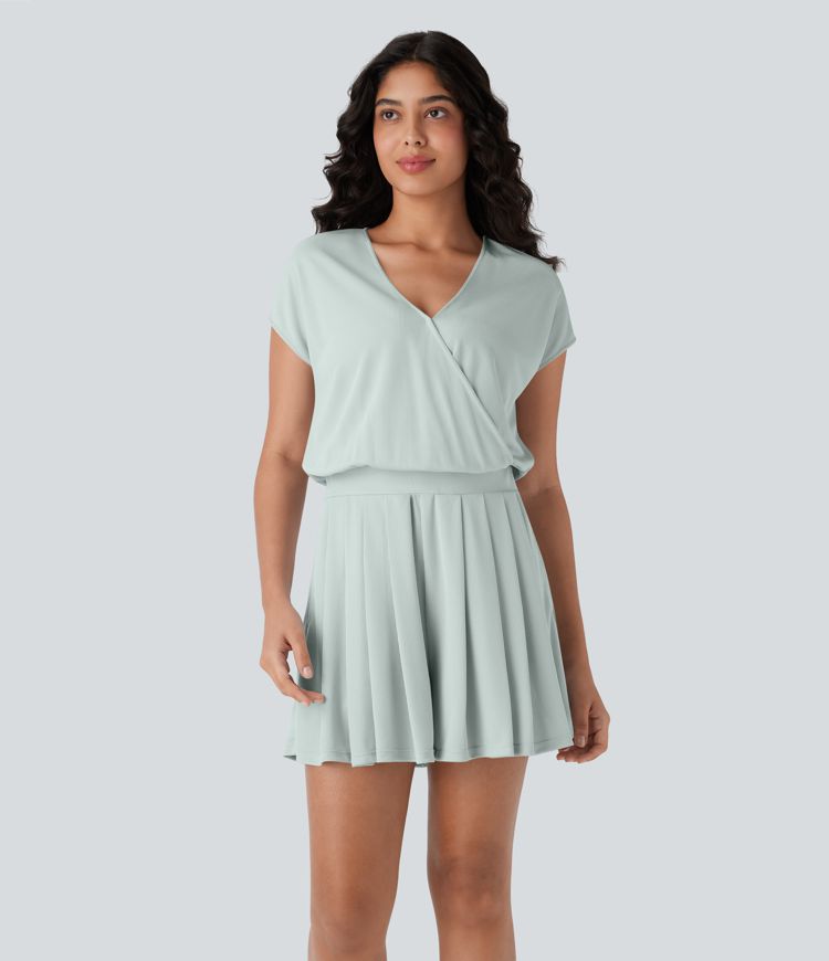 V Neck Short Sleeve Side Pocket Waffle Casual Playsuit-Easy Peezy Edition