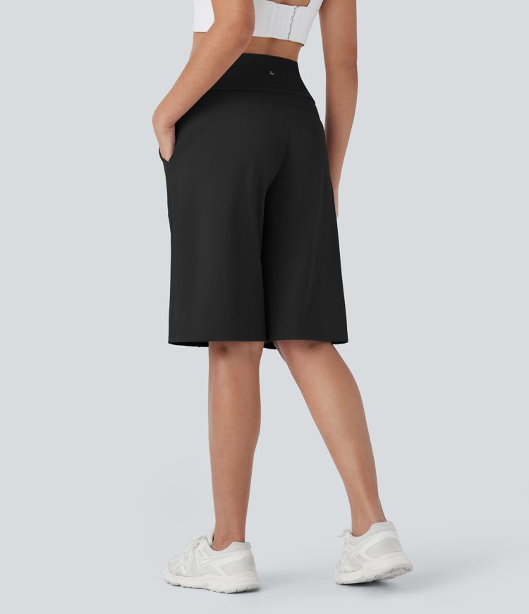 SoftlyZero™ Airy High Waisted Pocket Straight Leg Cool Touch Workout Bermuda Shorts-UPF50+