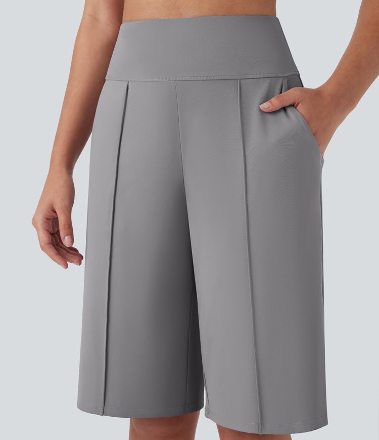 SoftlyZero™ Airy High Waisted Pocket Straight Leg Cool Touch Workout Bermuda Shorts-UPF50+