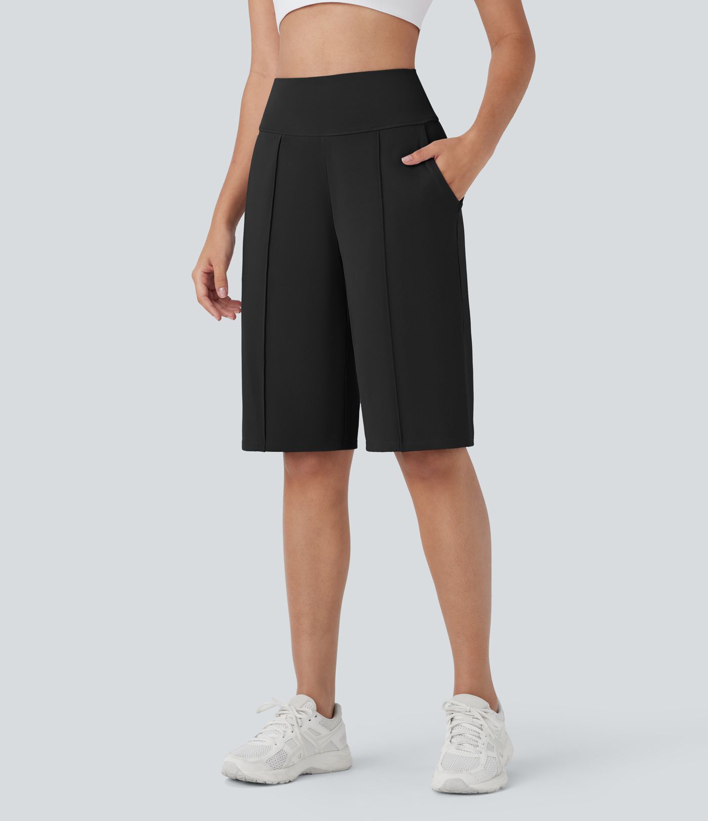 SoftlyZero™ Luftige High-Waist-Bermuda-Shorts mit Taschen, Gerade Geschnitten, Kühlender Touch, Workout-Shorts - UPF50+
