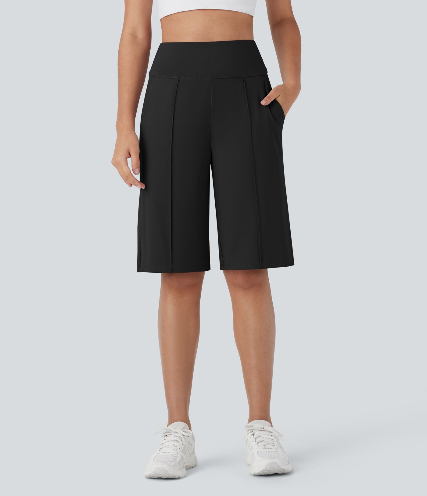 SoftlyZero™ Luftige High-Waist-Bermuda-Shorts mit Taschen, Gerade Geschnitten, Kühlender Touch, Workout-Shorts - UPF50+