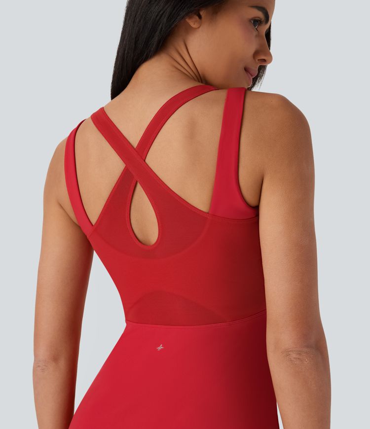 Mini-robe active de danse Softlyzero™ Airy 2 pièces avec dos nu, bretelles croisées, découpes, toucher frais, poches latérales et protection UPF50+