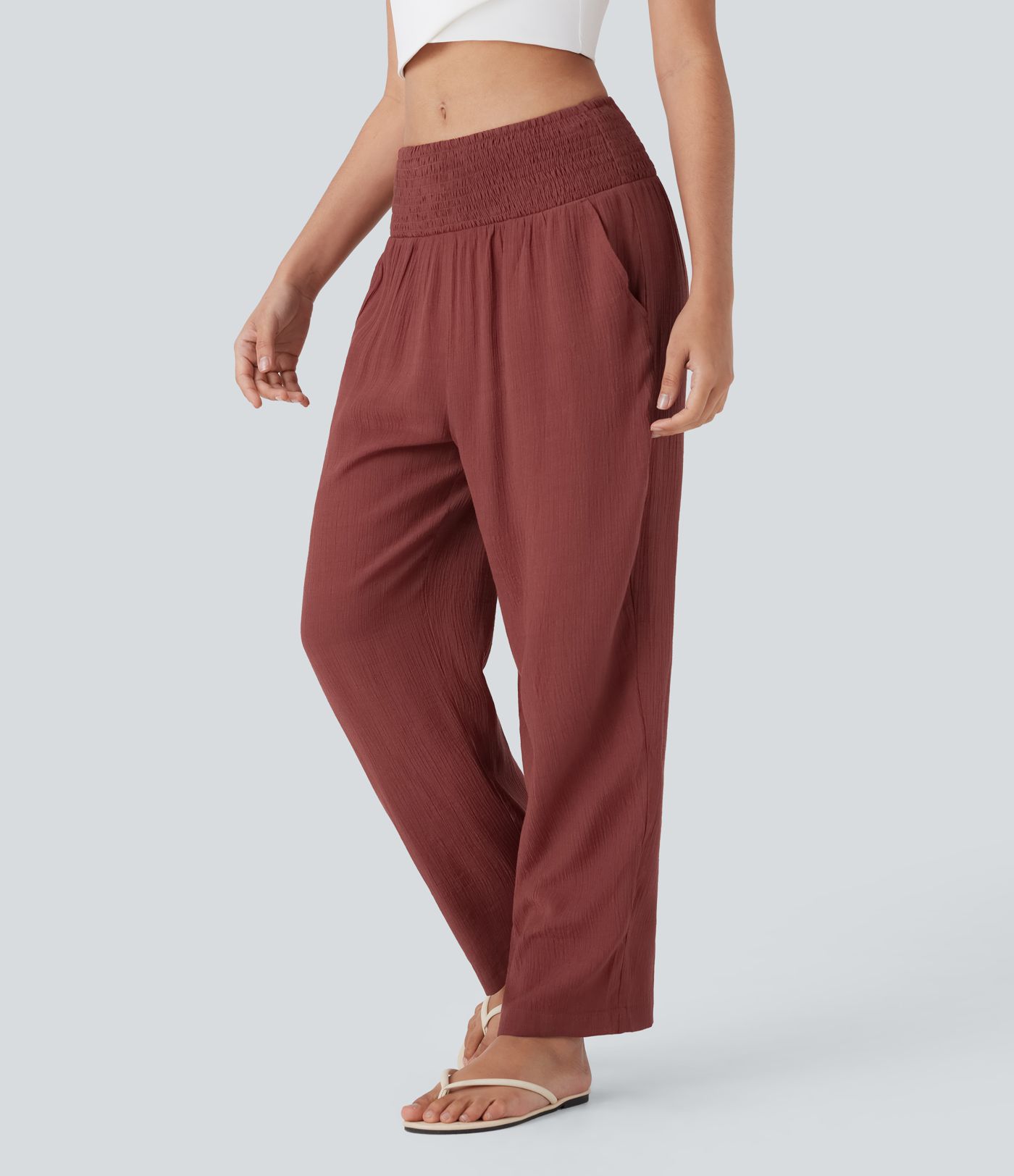 Mid Rise Shirred Side Pocket Resort Trousers