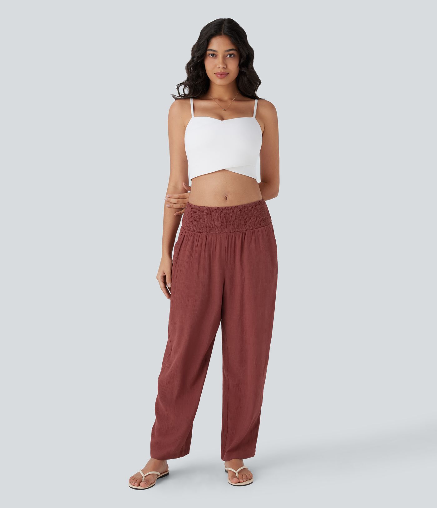 Mid Rise Shirred Side Pocket Resort Trousers