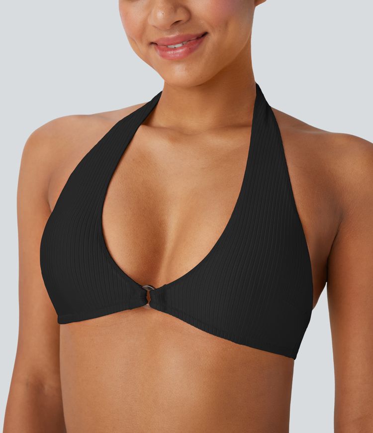 Ribbed Halter Bikini Top Swimsuit