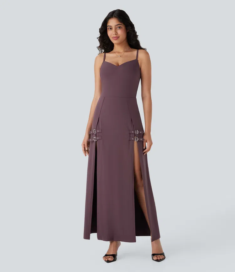 Rückenfreies 2-in-1 Maxi-Partykleid mit verstellbaren Trägern und geteilter Schnalle