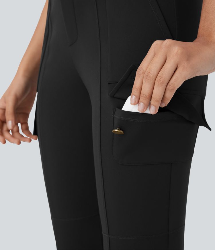 High Waisted Zipper Pockets Solid Skinny Pedal Pusher Casual Cargo Pants