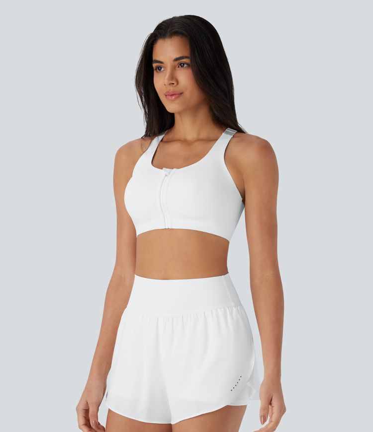 Brassière de sport running SpeedWave™ à maintien moyen, bonnets moulés, bretelles réglables, fermeture éclair et tissu perforé à séchage rapide