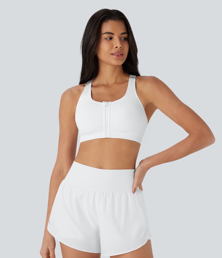 Brassière de sport running SpeedWave™ à maintien moyen, bonnets moulés, bretelles réglables, fermeture éclair et tissu perforé à séchage rapide