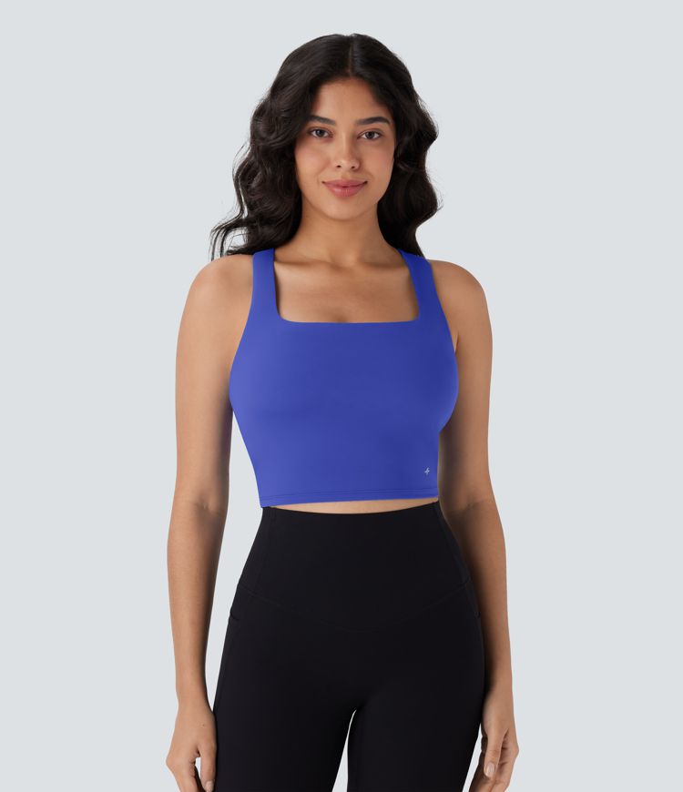 Softlyzero™ Airy Square Neck Backless Crisscross Cropped Cool Touch Yoga Tank Top-UPF50+-D/DD/DDD/F Cups
